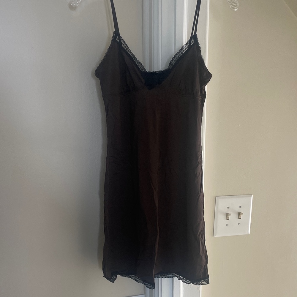 H&M brown with black Lace-Trimmed slip dress lingerie